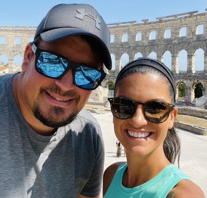 The couple at the Roman amphitheater in Pula, Croatia